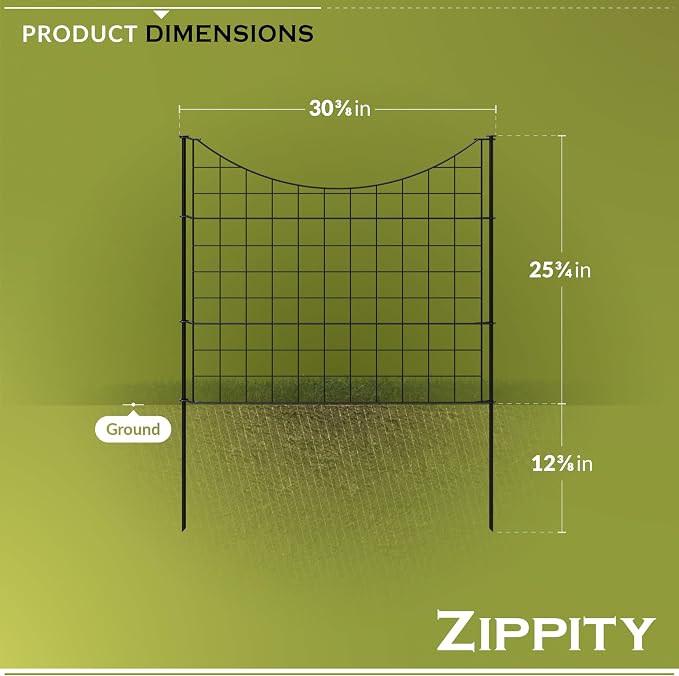 25in H (5 Fence Panels) No Dig Easy Install Zippity Black Metal Fence, Decorative Garden Barrier for Dogs, Temporary Animal Enclosure, Yard Border Panels, WF29001