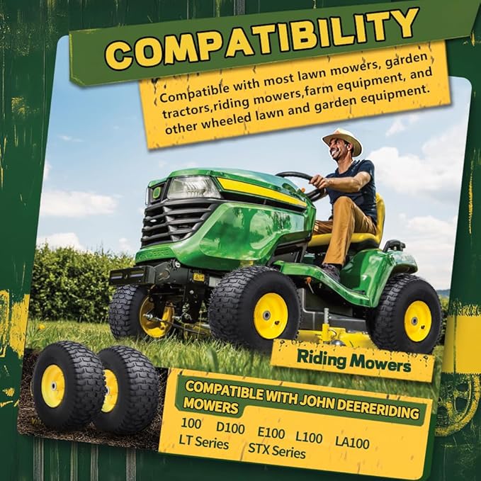 15x6.00-6 Tubeless Tire and Wheel Assembly(2 Pack) ，Replacement Riding Lawn Mower Front Tires,Compatible withRiding Mowers and Lawn Tractor, 3" Offset Hub and 3/4" Bushings（Yellow)
