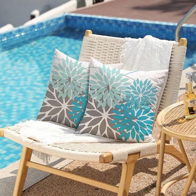 DFXSZ Outdoor Pillow Covers 20x20 Inch Set of 2 Blue Flower Decorative Waterproof Summer Outdoor Pillow Covers for Patio Funiture Garden Couch 168H20