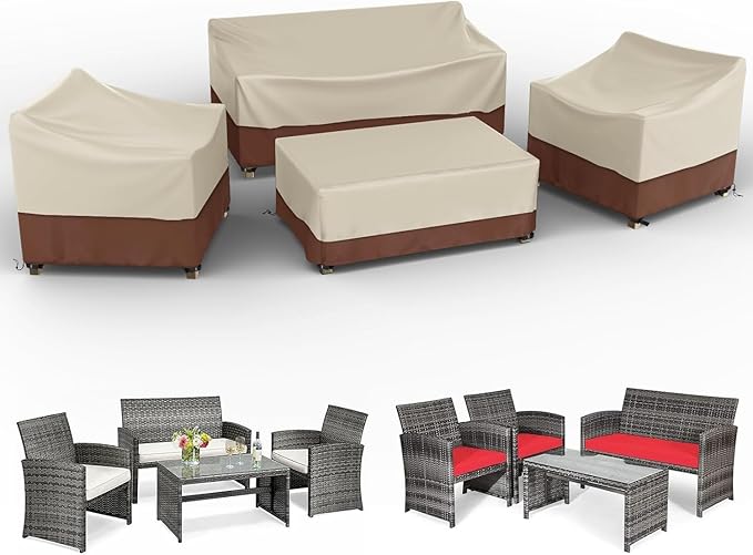 Gasadar Outdoor Furniture Cover Waterproof, Patio Furniture Set Covers for Patio Loveseat, Chair and Coffee Table, Beige & Brown