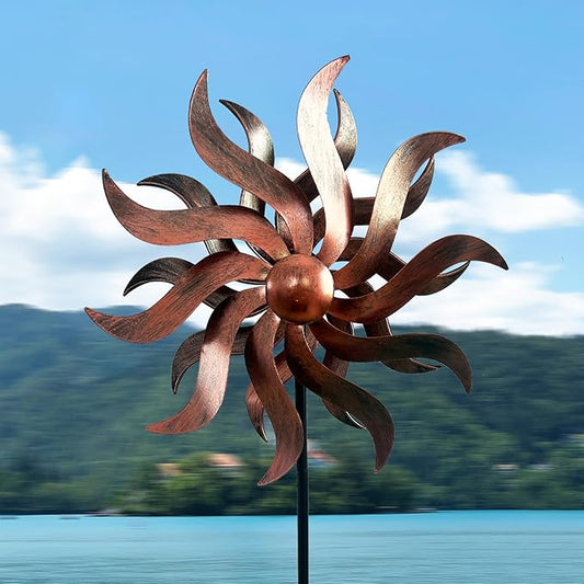 360 Degree Double Blade Metal Wind Spinner for Patio, Lawn & Garden (Copper 53 * 12 inch)