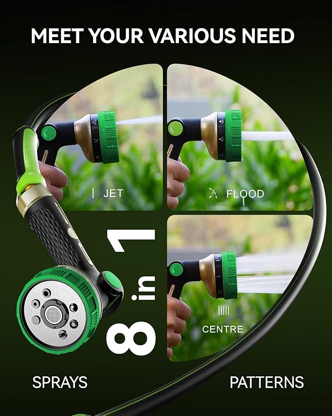RAINPOINT Hose Sprayer Nozzle Heavy Duty - 2 Pack 8 Spray Patterns Garden Hose Nozzle with Adjustable Flow Control for Watering Plants, Washing Cars,Washing Pets, Thumb Control (2 Packs, Olive Green)