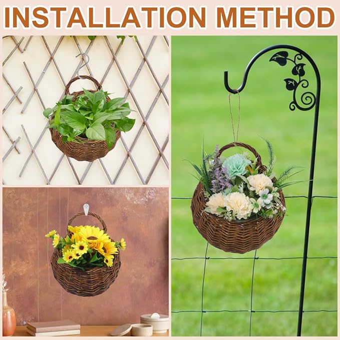 BESPORTBLE 2pcs Creative Rattan Flower Baskets Multi-Function Wall Decor for Indoor Plants Handmade Hanging Flowerpots for Home Patio and Garden Decorations