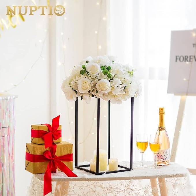 NUPTIO Black Metal Vase for Wedding Centerpieces - 10 Pcs 15.7 inch Tall Rectangular Vases for Tables