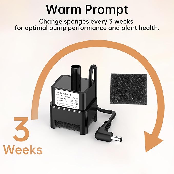 Harvest 2.0 Pump for Hydroponics Growing System, Ultra Quiet Pump with 5 Filters（Only Fits Harvest 2.0）