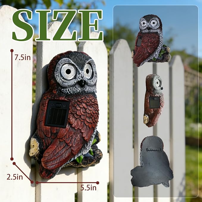 Sheaifun Owl Garden Statue Owl Solar Lights Outdoor Garden Resin Yard Outdoor Hanging Decor for Outside Gardening Housewarming Gifts for Women 5.5x2.5x7.5 Inch