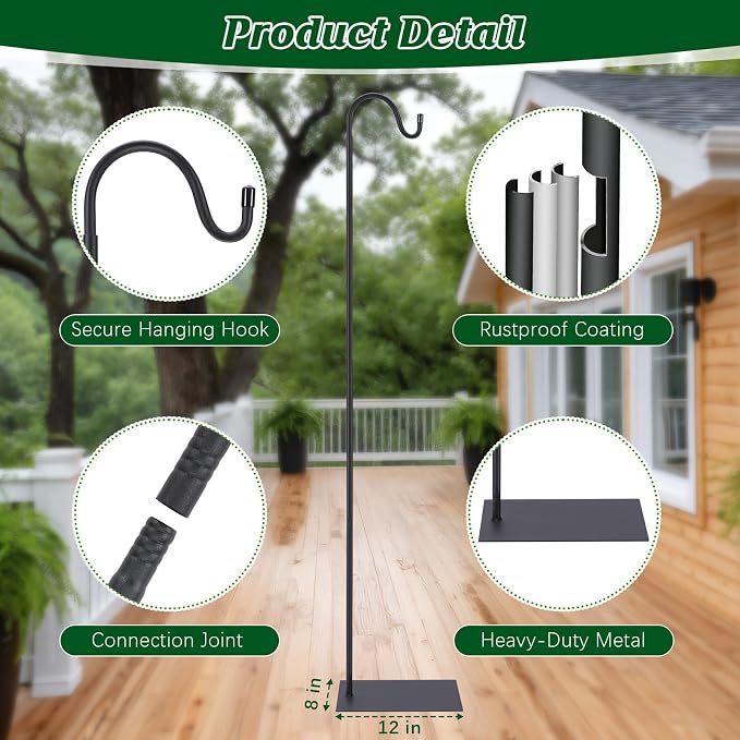 1 Pack Outdoor Bug Zapper Stand, 58 Inch Adjustable Heavy Duty Shepherd's Hook for Mosquito Repellent Lamp, Bird Feeders, Wind Resistant, Easy to Install, Suitable for Patio/Garden/Yard