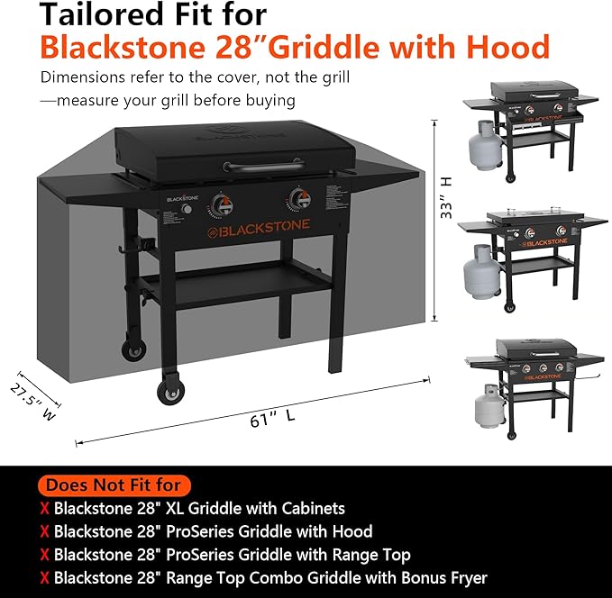 Griddle Cover for Blackstone 28" Griddle with Hood, 2026 Upgraded 1000D Heavy Duty Waterproof Flat Top 5483 Grill Cover, Tear & Fade Resistant with Buckle & Air Vents, Fits Blackstone 2 Burner Griddle