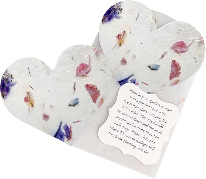 Mixed Heart Gift Tags with Wildflower Seeds - 24pcs Writable Gift Wrap Tags for Baby Showers, Mother's Day Present, Party Favors, DIY Crafts, & Earth Day Decorations