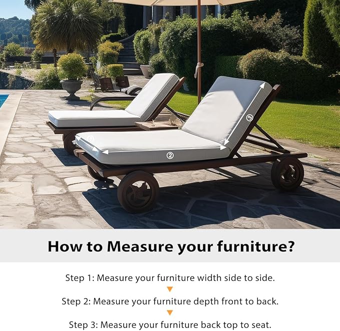Sundale Outdoor Olefin Chaise Lounge Cushion Set of 2, Water-Resistant Patio Lounge Chair Cushion, Thick Lounger Pad with 4 Straps Light Gray, 72 x 21 x 4 Inches