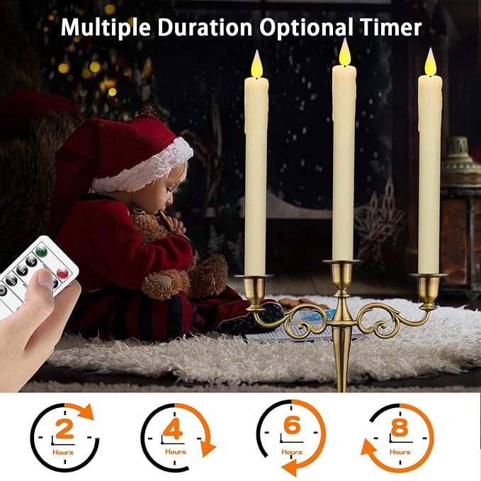 KSWING Upgraded Real Wax LED Flameless Taper Candles with Remote, 2 PCS Ivory Dripping Candlesticks Battery Operated 3D Flickering - 9.6" Long Realistic Fake Candle Sticks for Home/Wedding/Xmas Decor