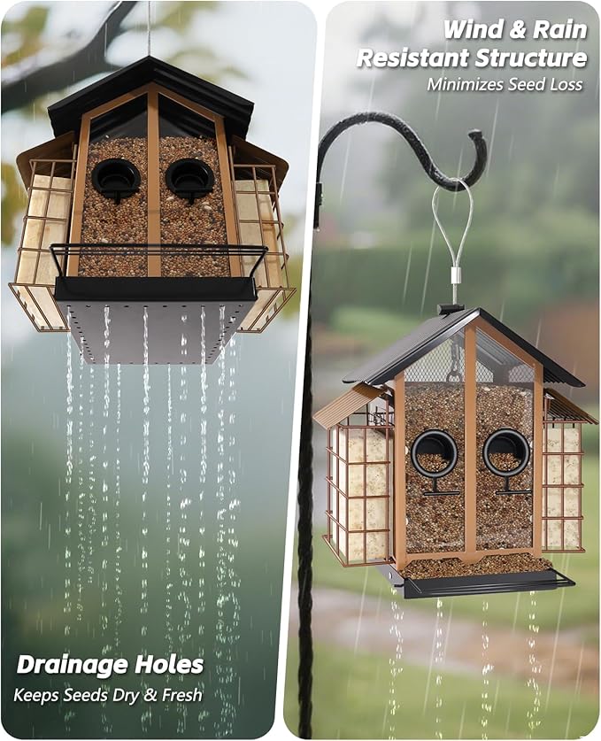Weatherproof Bird Feeders for Outdoors - 4Lbs Large Metal Suet Feeder for Cardinal Finch, Garden Decor (Khaki)