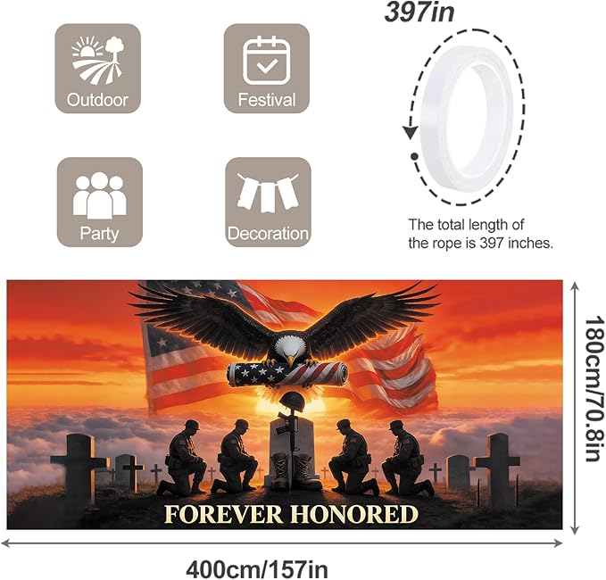 6 * 13FT Eagle USA Flag Memorial Day Garage Door Cover Decorations Independence Day Garage Door Banner for Outdoor Indoor Patriot Party Photography Backdrop