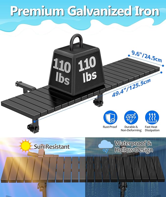 BoYata Pool Bar, Above Ground Pool Side Bar, 49.4×9.6" Galvanized Iron Poolside Table Holds 110LBS, Swim Up Bars Fit Top Rails 4.48" or Less, Frame Above Ground Round & Oval Swimming Pools Accessories