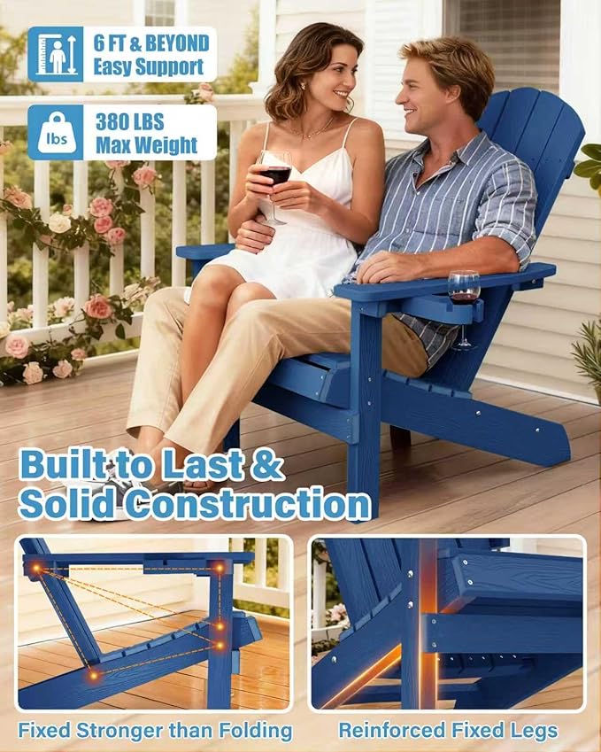 YEFU Adirondack Chairs Set of 2 Plastic Weather Resistant, Outdoor Chairs 5 Steps Easy Installation, Like Real Wood, Widely Used in Outdoor, Patio, Lawn, Fire Pit, Deck, Outside, Chairs (Navy Blue)