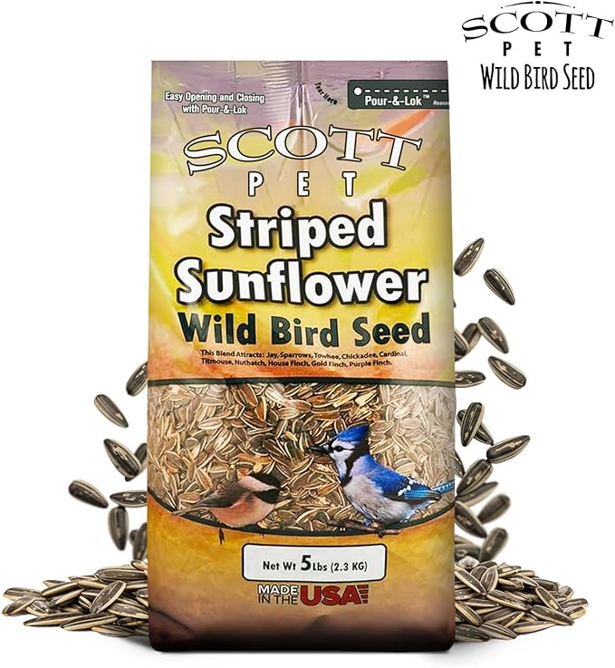 Scott Pet Wild Bird Seed, Striped Sunflower Seeds, 5 lbs Bag, Feed, Great Source of Energy, Food for Outside Wild Birds