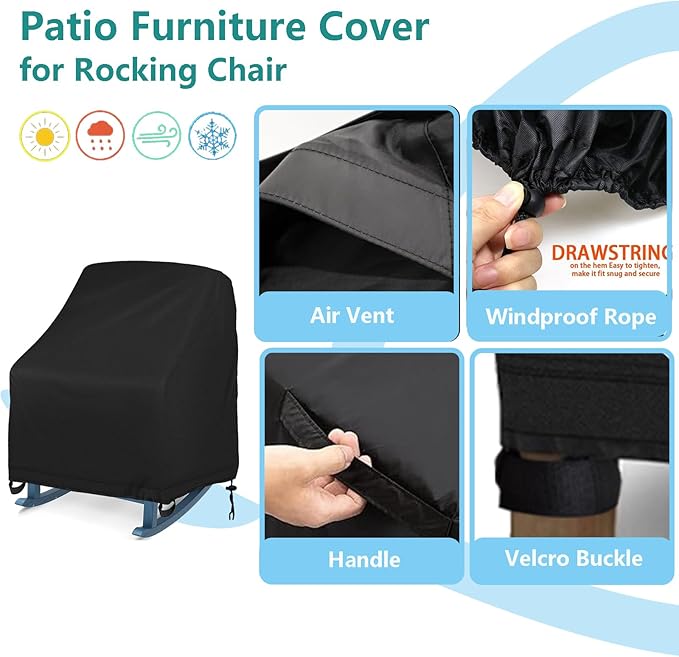 Patio Rocking Chair Cover 2-Pack, Rocking Chair Covers for Outdoor Furniture Rocking Chair Covers Waterproof, 27.5"W x 32.5"D x 39"H