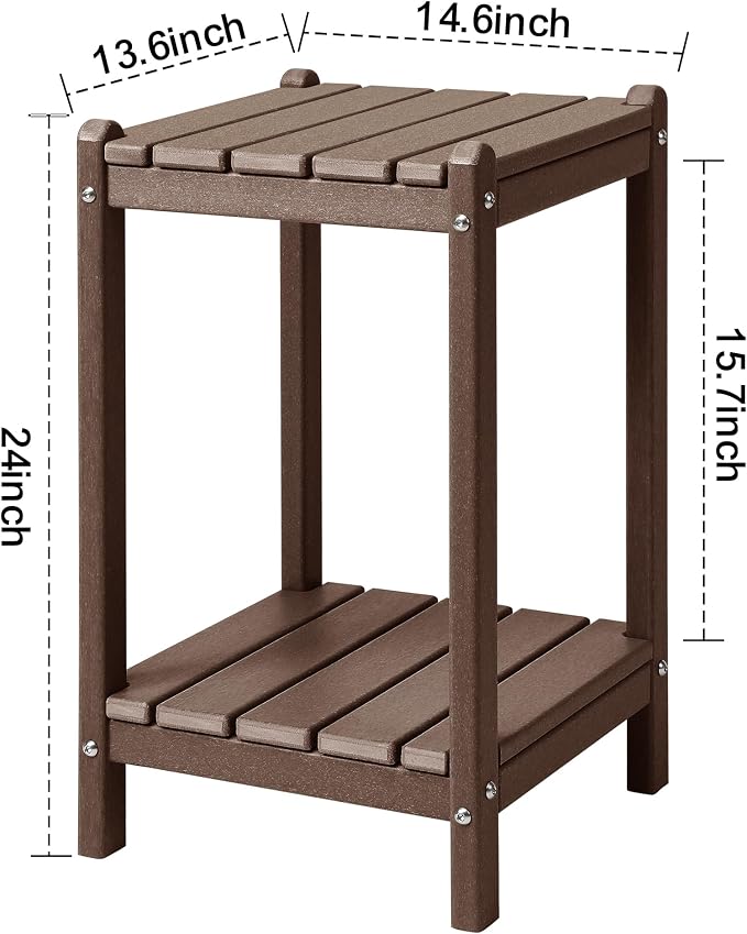 LZRS Adirondack Outdoor End Table, Pool Composite Patio Table,HDPE End Tables for Backyard,Pool, Indoor Companion, Easy Maintenance & Weather Resistant(Brown)