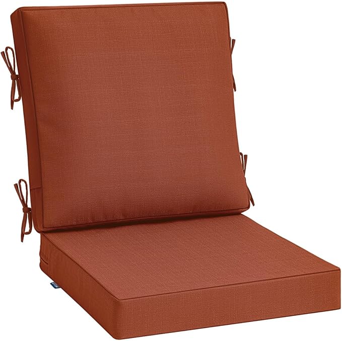 MIULEE Burnt Orange Outdoor Dining Cushion 20x20 Inch Waterproof & 3 Year Color Fastness Deep Seat and Back Cushion for Patio Furniture Chair with Ties