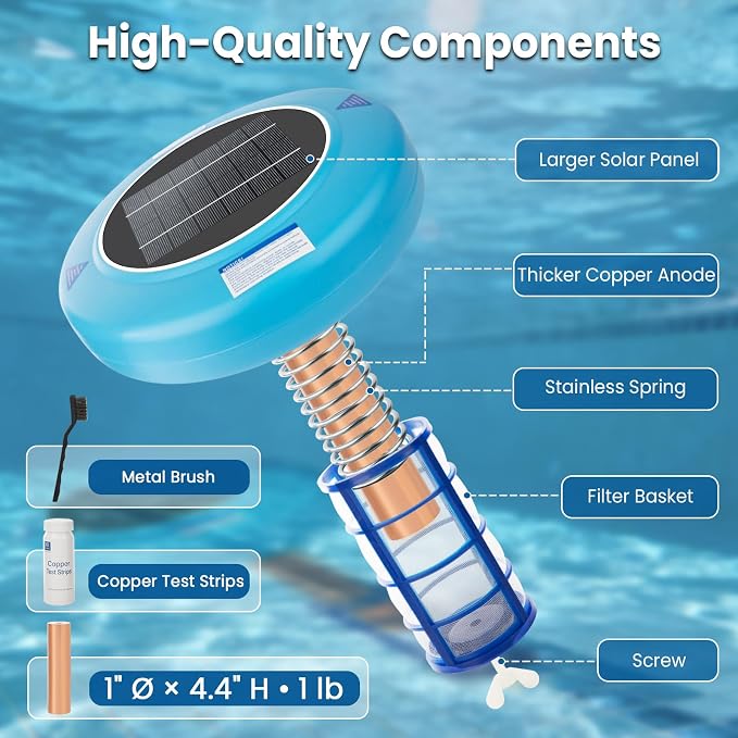 Solar Pool Ionizer for Above Ground & Inground Pools Up to 45,000 Gallons – Easy Pool Maintenance, Clear Water, Long-Lasting Performance