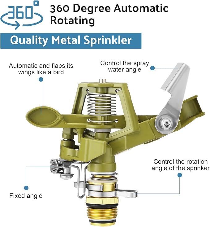 Chengu 8 Set Zinc Alloy Water Sprinklers for Lawns Yard Sprinklers Heavy Duty Sprinkler Heads Adjustable 360 Degree Watering Impact Sprinklers Pulsating Garden Sprinklers for Large Area Irrigation