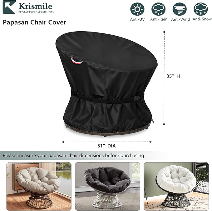 Papasan Chair Cover Waterproof Patio Chair Covers, All-Weather Protection Outdoor Papasan Chair Covers for 52in Saucer Chair, Black