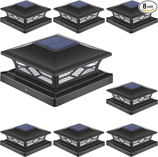 APONUO Solar Post Cap Lights,8 Pack 2-Modes Bright 4x4 Post Solar Lights Auto On Off,Outdoor Waterproof Garden Patio Fence Deck Patio Decor for Fence Deck Post Caps 4x4 6x6 Wood,4x4 Vinyl