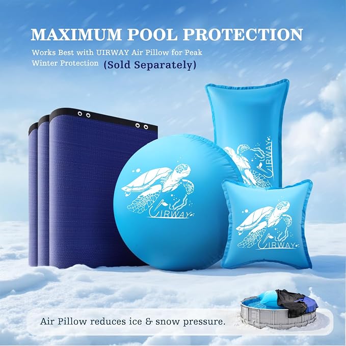 UIRWAY [200GSM Heavy Duty] 30FT Winter Pool Cover 2025 Upgrade Pool Cover for Above Ground Round Pools, UV & Cold Resistant Swimming Pool Cover, Tearproof Tarp with Cable System