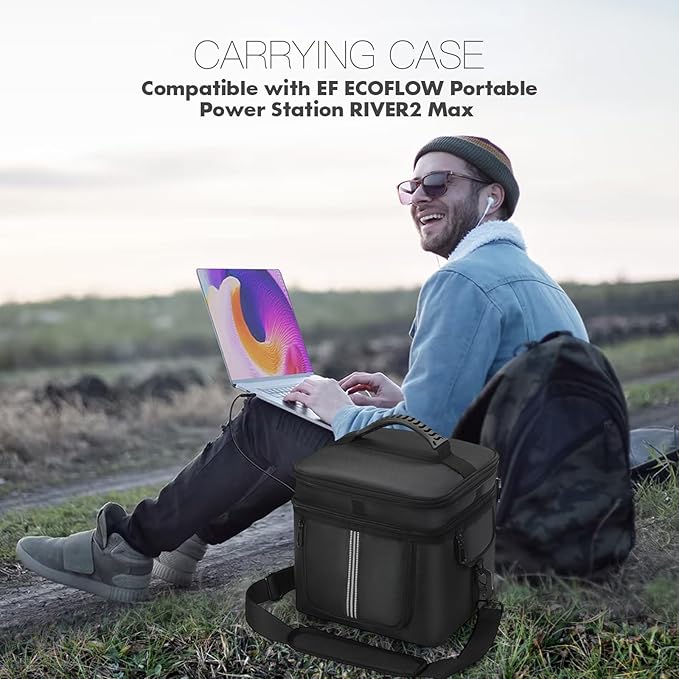 Carrying Case Compatible with ECOFLOW River 2 Pro/River 2 Max 500, River 2 Pro Bag with Storage Pockets & Shoulder Strap, Portable Protective Case for Power Station, Camping, Outdoor Adventures