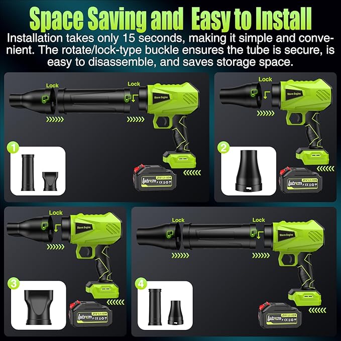 Leaf Blower Cordless with Battery and Charger 1000,000 RPM Handheld Lightweight Patio Cleaning Blower Set Extended Nozzle Design Blowing Leaves and Dust Car Dryer (Green)