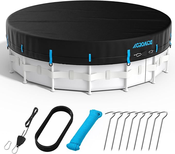 30ft Winter Pool Cover, Upgraded Seamless Side Design, 3-in-1 Super Windproof System with Fast Ratchet Tie Downs, 420D Oxford Fabric for Above Ground Pool - All Season Use, Tear Resistant