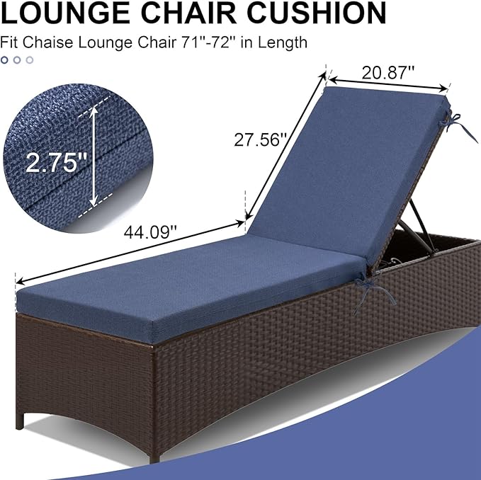 Crestlive Outdoor Chaise Lounge Cushions, Fade Resistant Water Resistant Lounge Chair Cushion, 72''L x 21''W, Set of 2, Sky Blue