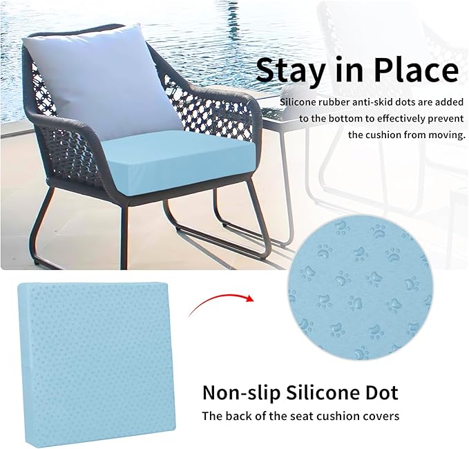 Easy-Going Waterproof Patio Cushion Covers ONLY Cover 27x25x5 inch 4 Pack Replacement Non-Slip Outdoor Seat Cushion Slipcover with Zipper. Light Blue