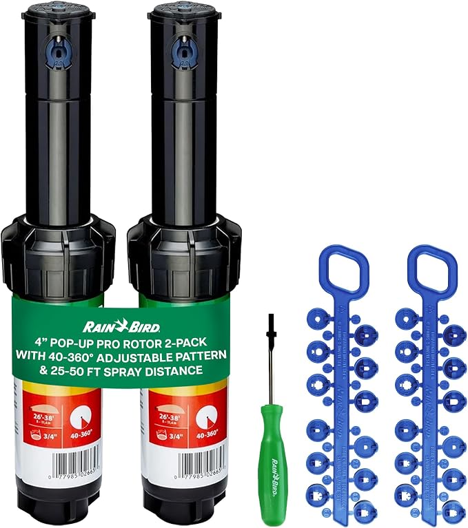 Rain Bird 5000 Rotor with Nozzle Tree 2 Pack (5000RCTREE) + Rotor Screwdriver Tool (CPRTOOL) - 3/4 inch Inlet for Water Efficient 4 inch Pop Up, Adjustable 40 - 360 Degree Arc & 25 - 50 ft Radius