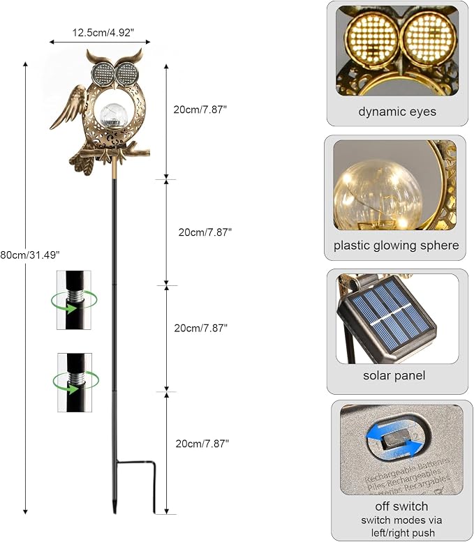 Solar Owl Light Outdoor Waterproof, Animated Owl Solar Lantern with Blinking & Moving LED Eyes, Garden Decor Solar Powered Light for Yard Patio Pathway, Owl Lover Gift