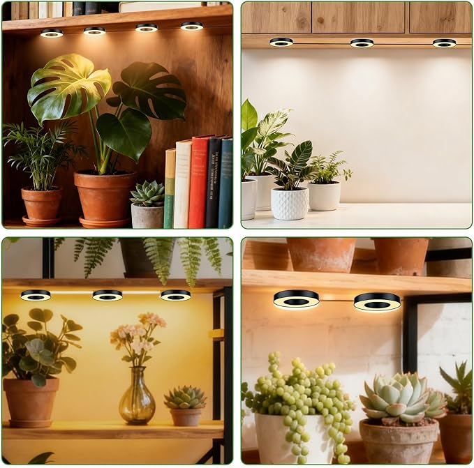 Mcbazel Ceiling Grow Lights for Indoor Plants, with 3/9/12H Auto Timer Switch, 3 Colors,10 Dimming, Quad Head, Corded, Mini Growing Lamp for Pot Plants, Succulents, Shelves