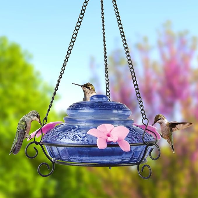 Nature's Way Bird Products ANTHF2-I Illuminated Antique Top-Fill Hummingbird Feeder, Light Blue/Pink