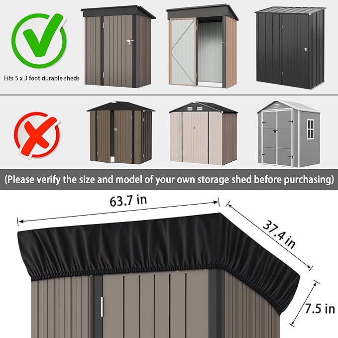 5x3Ft Outdoor Storage Shed Cover & Metal Garden Shed Cover - 640D Oxford Fabric, Weatherproof, Dustproof, Elastic Hem for Secure Fit, Includes 8 Reinforced Silicone Corner Guards (Cover Only)