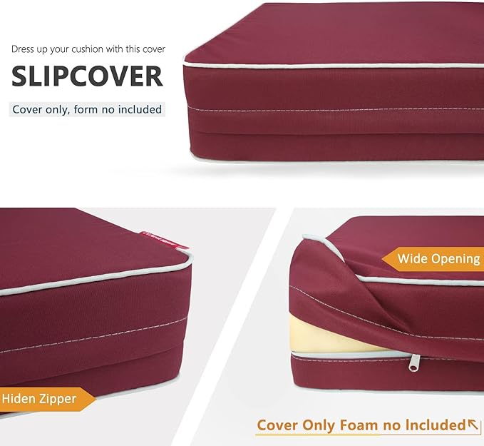 Porch Shield Outdoor Cushion Slipcovers Patio Chair Seat Cushion Covers Set 4 Waterproof Fade Resistant 21 x 21 x 4 inch, Burgundy