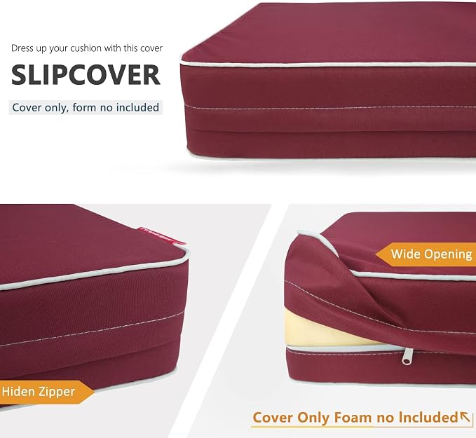 Porch Shield Outdoor Cushion Slipcovers Patio Chair Seat Cushion Covers Set 4 Waterproof Fade Resistant (Burgundy, 24" D x 22" W x 4" H)