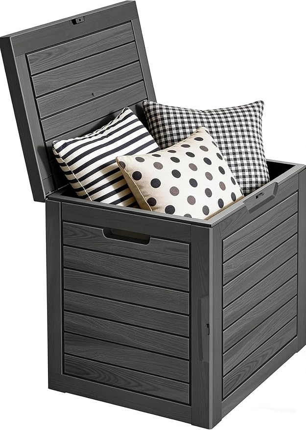 Outdoor Storage Box 35GAL Waterproof Resin Deck Box,Pool Accessories Supplies，UV-Resistant Lockable Package Delivery Bin for Garden Tools,Large Patio Outside Cushions,Chest,Furniture,Black