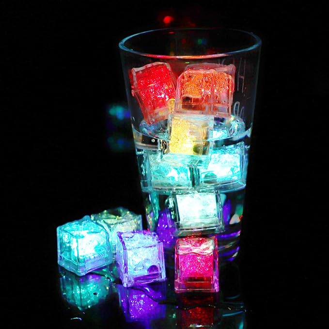 Light Up Ice Cubes, 96 Pack MultiColor Waterproof LED Ice Cubes Flashing Glow in The Dark LED Light up Ice Cubes for Drinks Bar Club Party Wine Wedding Decoration