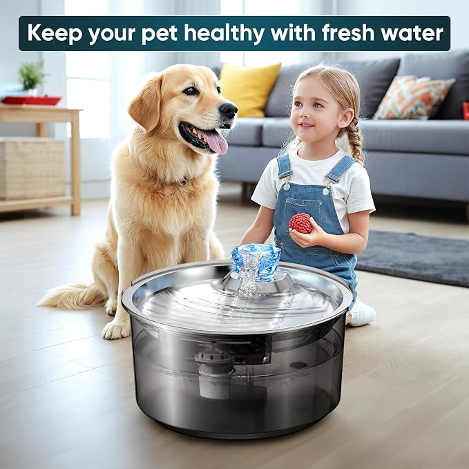 lesotc Dog Water Fountain for Large Dogs/Cats, 2.6 Gallon Pet Water Fountain Cat Water Fountain 10L Dog Water Bowl Dispenser with Stainless Steel Filtered Drinking Bowl for Dogs & Cats & Multiple Pets