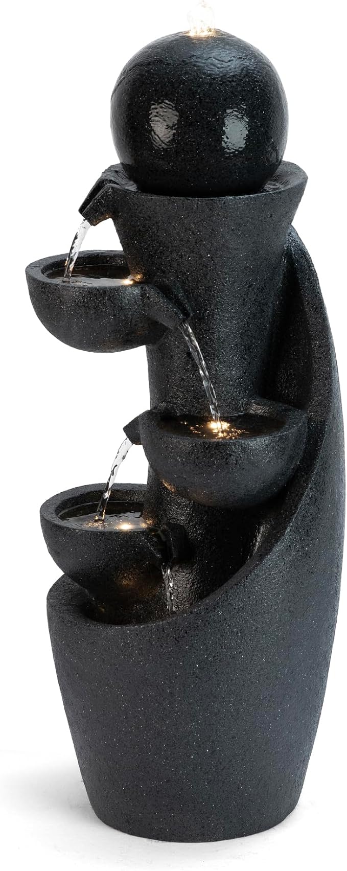Glitzhome Outdoor Water Fountain with LED Light & Pump, Modern 5-Tier Bowl and Sphere Polyresin Outdoor Fountain, 33.5" Cascading Waterfall Fountain Water Feature for Porch Deck Patio Backyard Decor