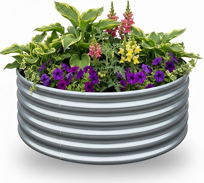 FORTUNO 36 Inch Round Galvanized Metal Fire Pit Ring, Bonfire Fire Ring, 17 Inch High, Durable for Outdoor Fire Pits, Patios and Camping, Silver