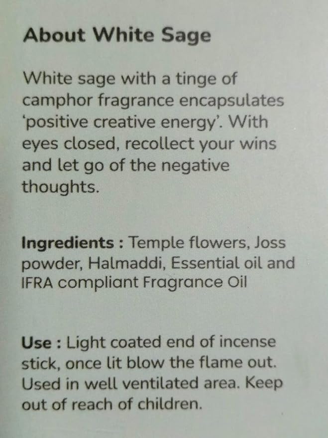 White Sage Incense Sticks for Cleansing - (80 Scented Sticks) Charcoal Free, Made from Upcycled Flowers | Protection Incense to Cleanse Negative Energy