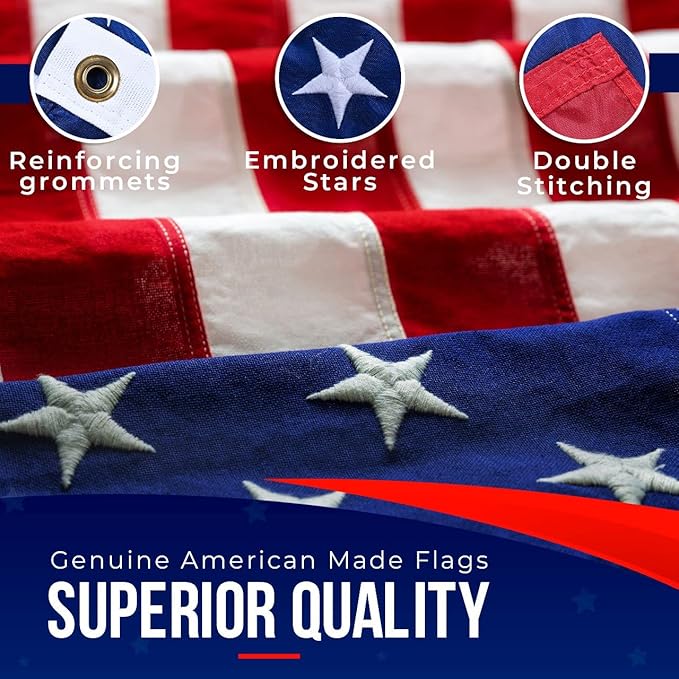 Large American Flag for Outside 12x18 | American Flag 100% Made in USA-not imported -US Flag Heavy Duty Outdoor with Embroidered Stars and Sewn Stripes Outdoor Flag for High Wind - FMAA Certified