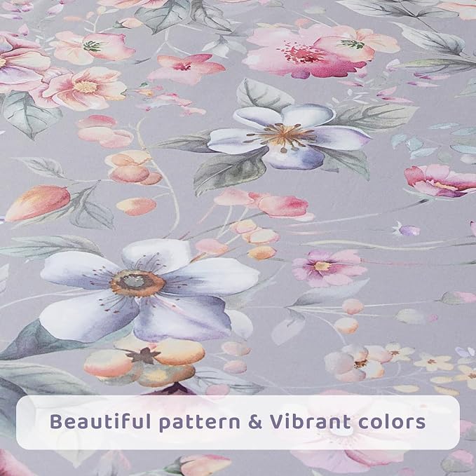 QSH Gray Floral Egyptian Cotton Sheets King Size,Luxury Silk Feel Botanical Flowers Pattern Printed Bed Sheets Sets King Size Aesthetic Soft and Breathable 17.5" Deep Pockets Bedding Sheets 4pcs