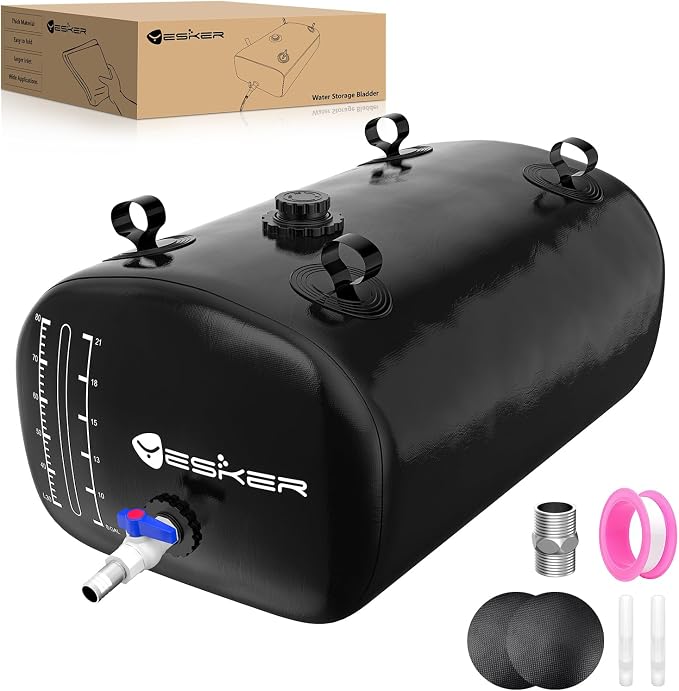 Yesker Portable Water Storage Bladder 30 Gallon – Heavy-Duty 1000D PVC Foldable Water Bladder Tank with 3/4" PVC Spigot for Garden, Camping & Car Use, Black