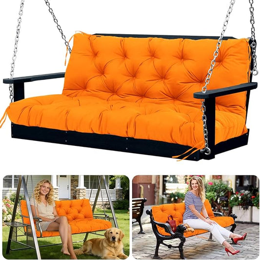 Porch Swing Cushions 2 Seater Replacement Thicken 5" Waterproof & Fade Resistant Swing Cushions for Outdoor Furniture Bench Patio Swing Cushion with Backrest & Ties(Orange 40x40x5inch)